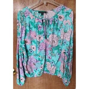 Boston Proper embroidered peasant blouse size S peony garden print. Runs large.